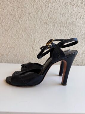 Vintage 1970s KIMEL CALIFORNIA Black Leather Slingback Peep Toe Pumps Heels 6.5